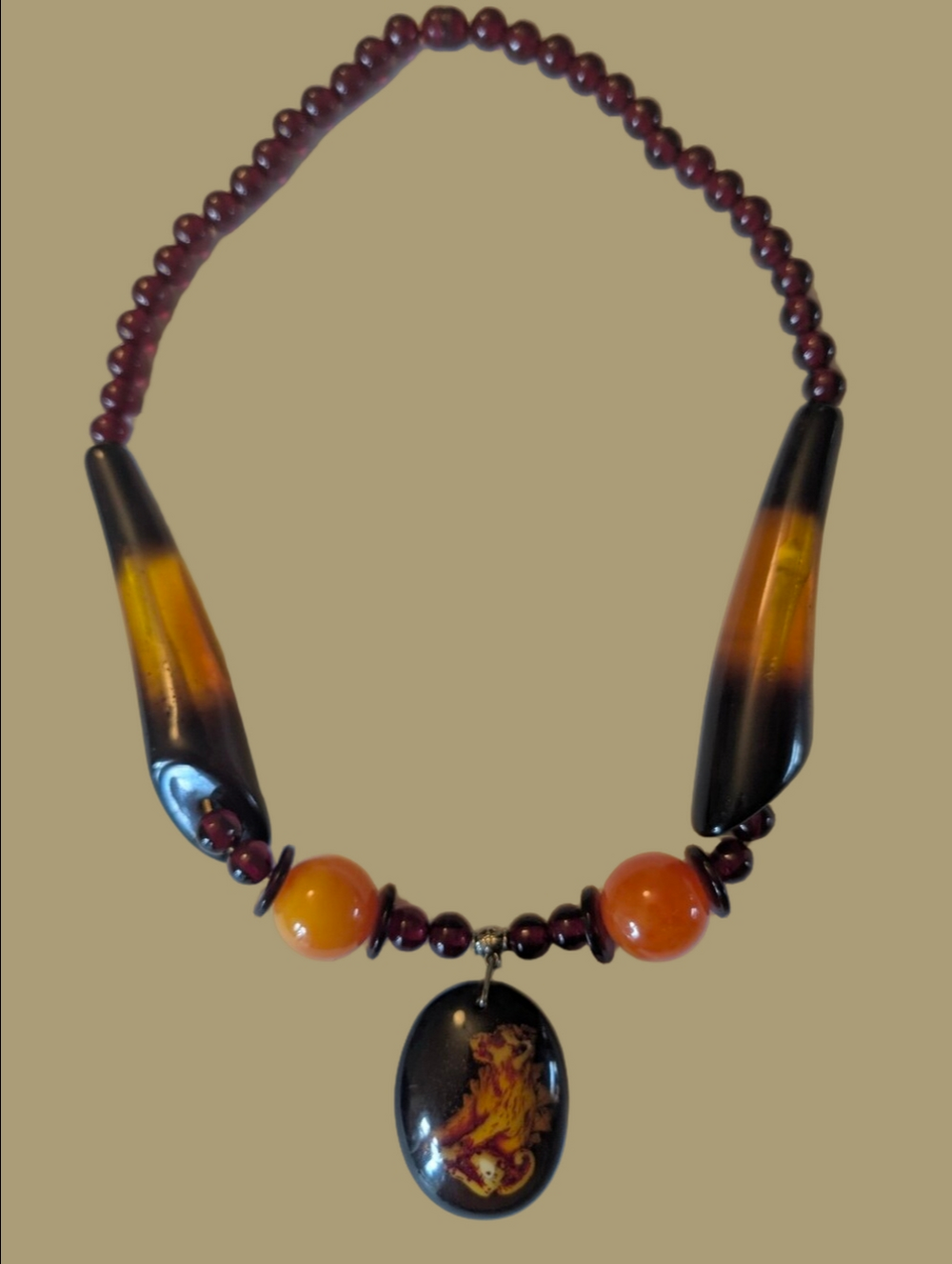 Vintage Amber-Tone Beaded Bohemian 1970s Pendant Necklace